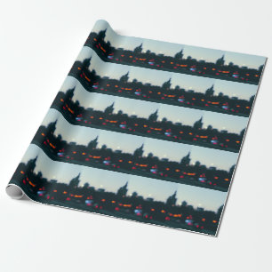Evening Warsaw: Blurry Cityscape Silhouette. Wrapping Paper