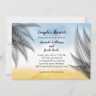 Evening Watercolor Palm Leaves Couple's Shower Invitation