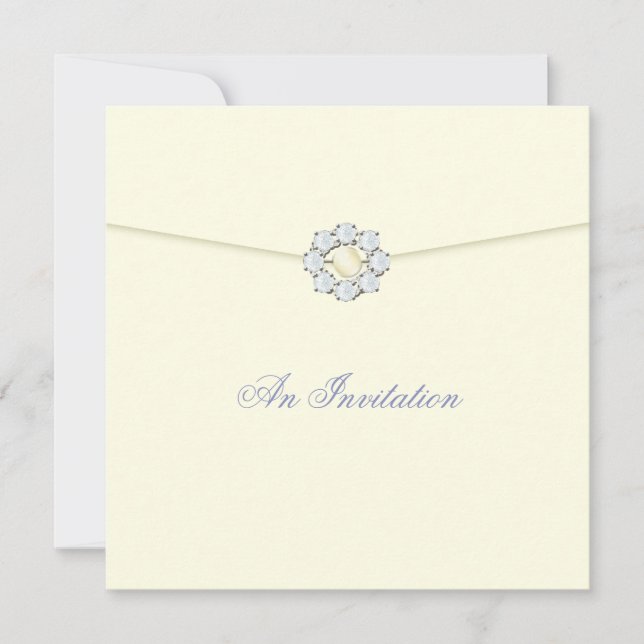 Evening Wedding Invitation Pearl & Diamond Broach (Front)