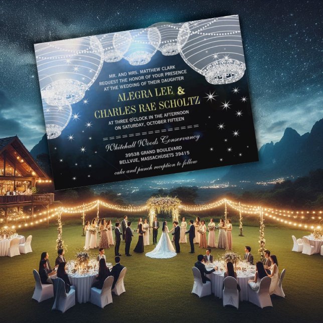 Evening Wedding Navy Paper Lantern Under the Stars Invitation (Creator Uploaded)