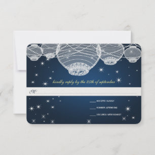 Evening Wedding Navy Paper Lantern Under the Stars RSVP Card