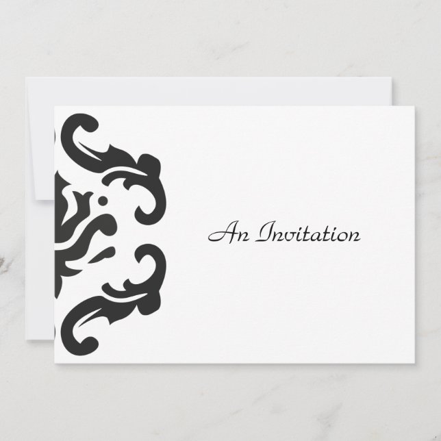 Evening Wedding Reception Black & White Damask Invitation (Front)