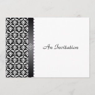 Evening Wedding Reception Black & White Damask Invitation