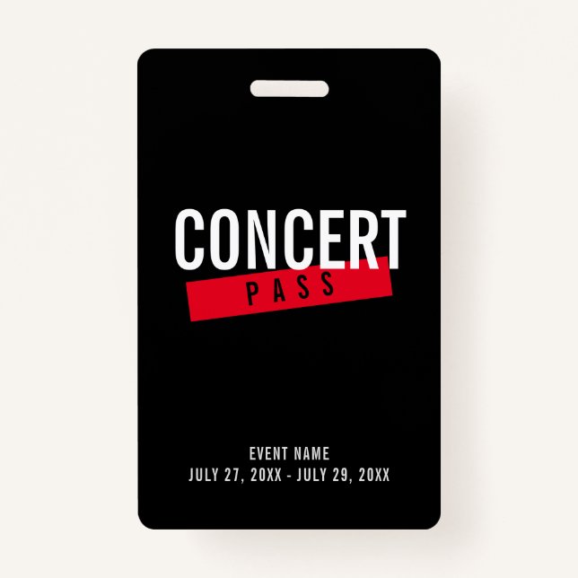 Event Access Concert Pass Red Custom ID Badge (Front)