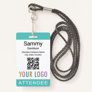 Event Attendee Badge QR Code Logo Turquoise Blue ID Badge