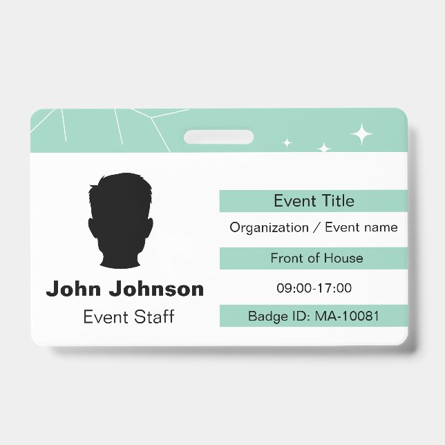 Event badge is customisable. ID badge (Front)
