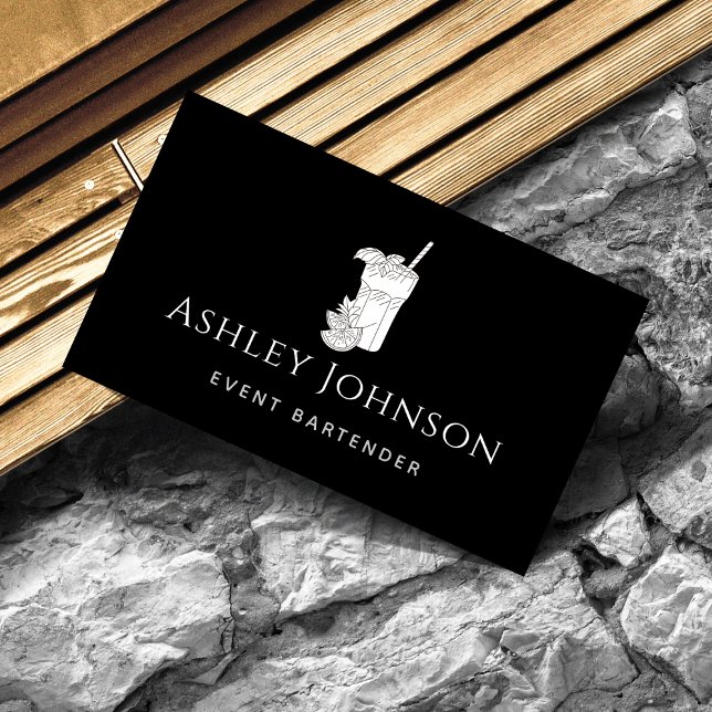 Event Bartender Black & White Drawn Illustration  Business Card (Creator Uploaded)