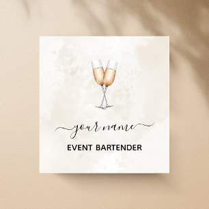 Event Bartender Champagne Glasses Elegant Marble Square Business Card