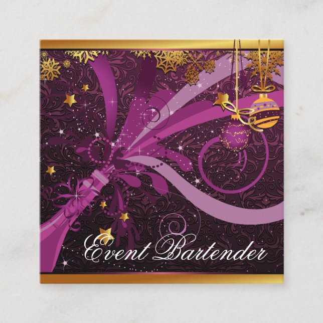 Event Bartender Champagne Pop New Year's Eve Square Business Card (Front)