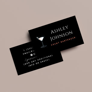 Event Bartender Server Simple Minimal Social Media Business Card