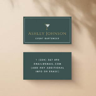 Event Bartender Sommelier Mixologist Green & Gold Business Card