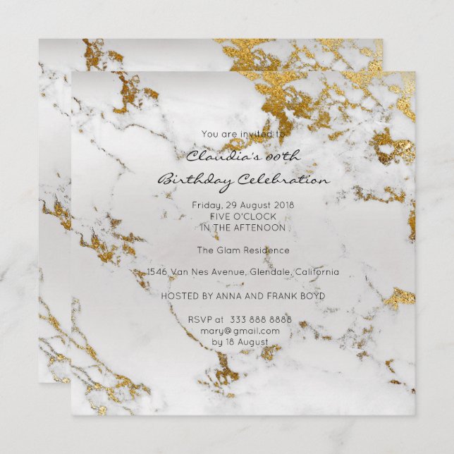 Event Birthday Black Gold Grey Marble Minimal Invitation (Front/Back)
