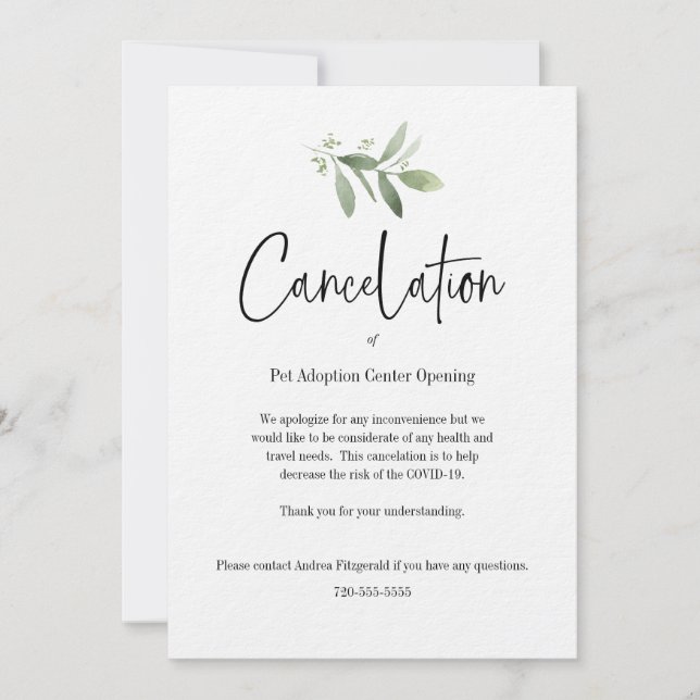 Event Cancellation - COVID 19 Invitation (Front)