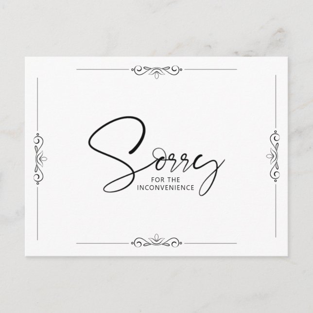 Event Cancellation or Postponement Black SORRY Announcement Postcard (Front)
