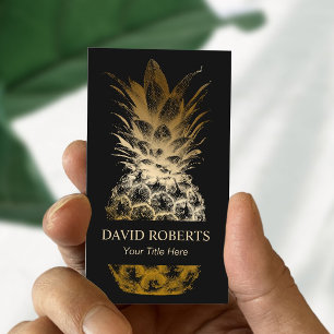 Event Catering Modern Black & Gold Pineapple Business Card