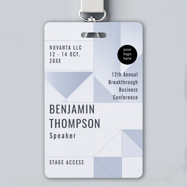 Event Conference Business Corporate Blue ID Name ID Badge (event badge lanyard template business corporate conference geometric blue modern professional)