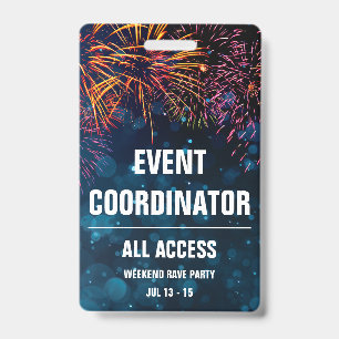 Event Coordinator All Access Event Pass Fireworks ID Badge