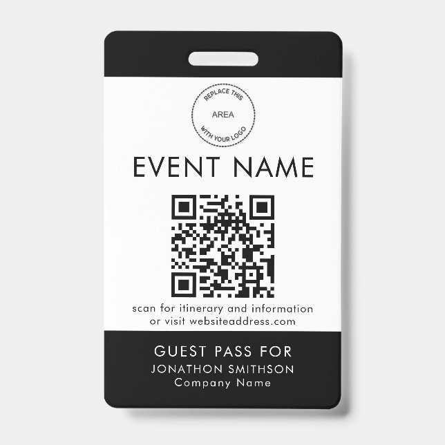 Event Logo QR Code Guest Pass Name Any Colour Badg ID Badge (Front)