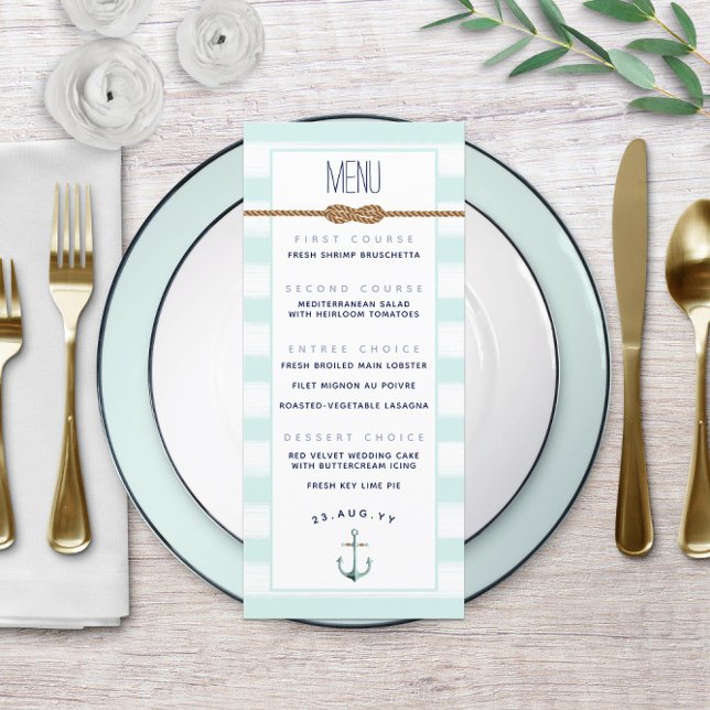 Event Mint & White Striped ⚓Nautical Knot Wedding  Menu (Event Mint & White Striped ⚓Nautical Knot Wedding Menu
)