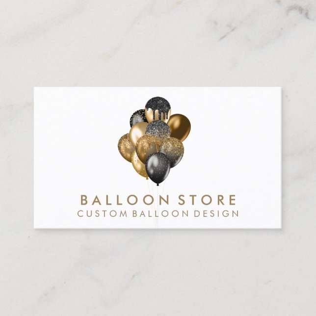 Event Plan Party Decoration Glitter Gold Balloon Business Card (Front)