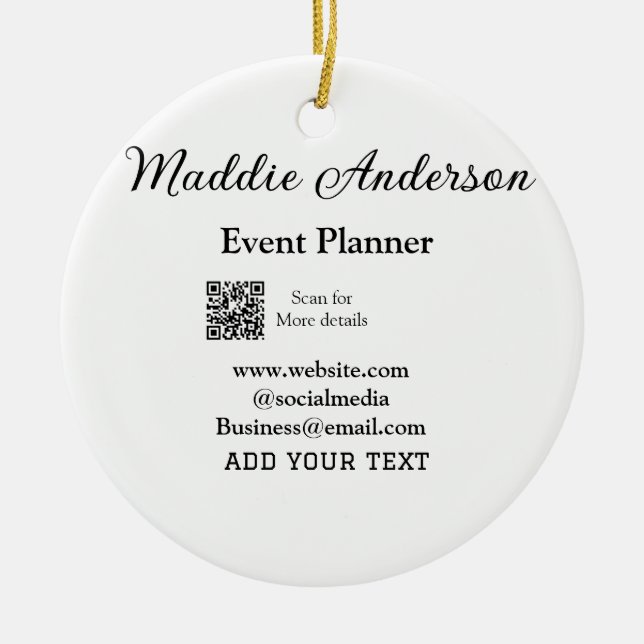 Event planner add name Q R code details website em Ceramic Ornament (Front)