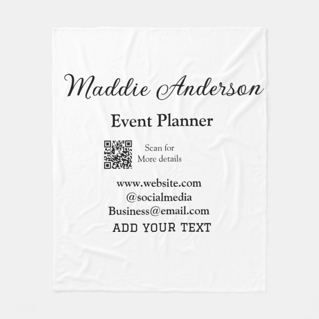 Event planner add name Q R code details website em Fleece Blanket (Front)