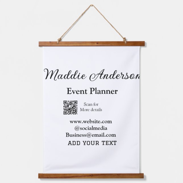 Event planner add name Q R code details website em Hanging Tapestry (Front)