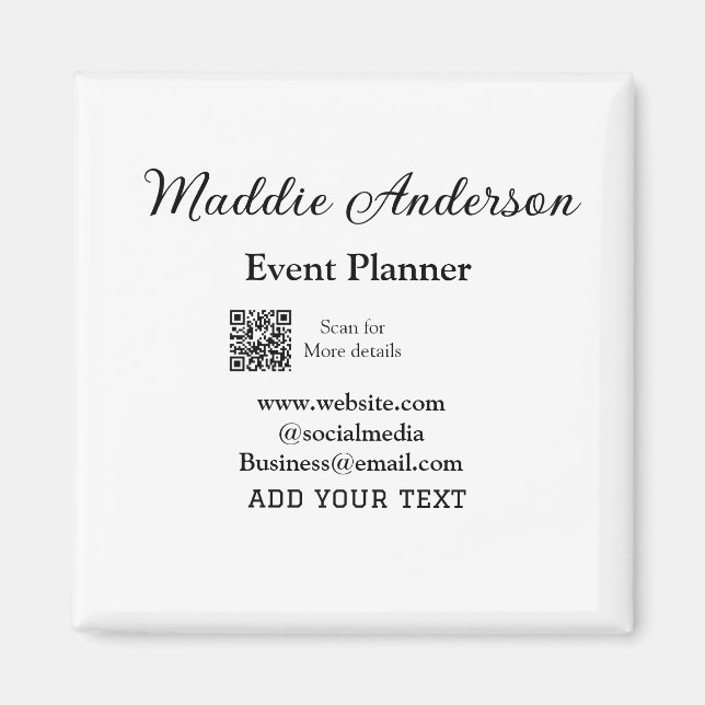 Event planner add name Q R code details website em Magnet (Front)
