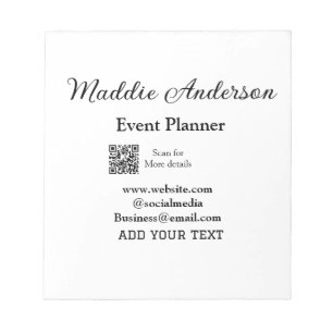 Event planner add name Q R code details website em Notepad