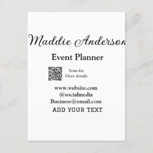 Event planner add name Q R code details website em Postcard