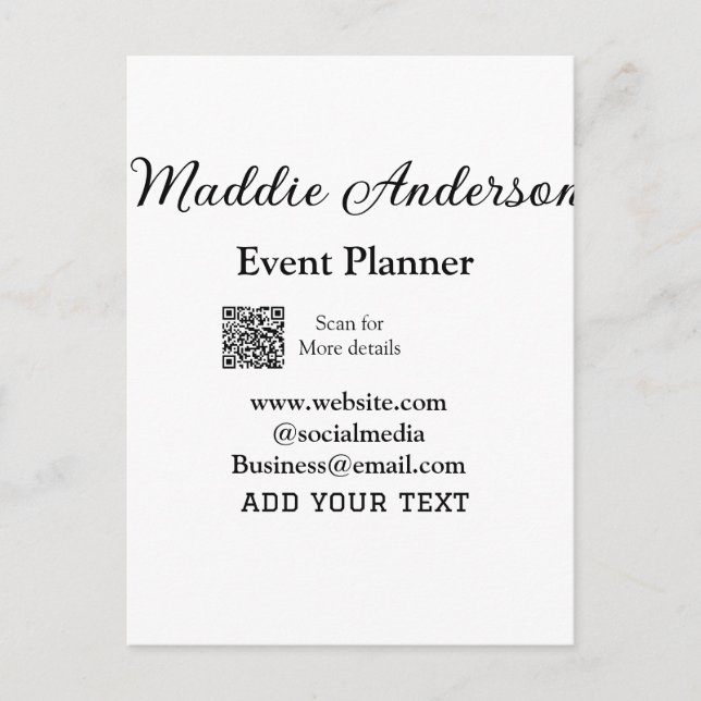 Event planner add name Q R code details website em Postcard (Front)