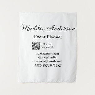 Event planner add name Q R code details website em Tapestry