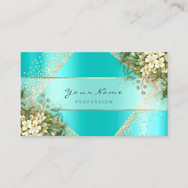 Event Planner Beauty Blogger Mint Gold Floral Business Card (Front)