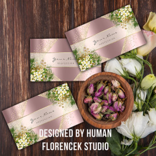 Event Planner Beauty Blogger Rose Gold Floral Business Card
