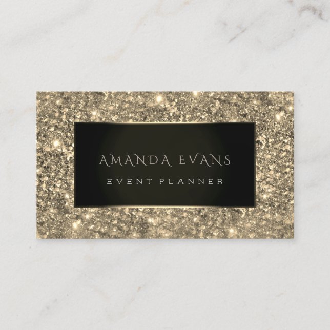Event Planner  Black Framed Golden Spark Sepia Business Card (Front)