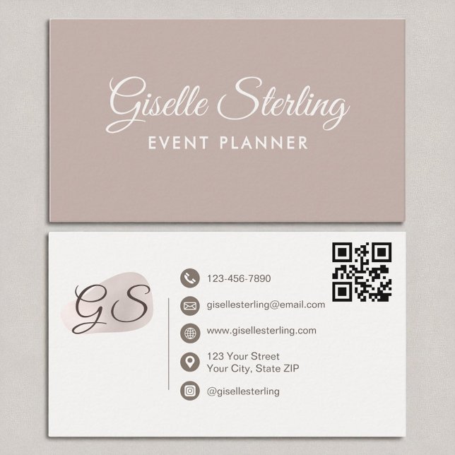 Event Planner Blush Mauve Modern Elegant QR Code Business Card (Creator Uploaded)