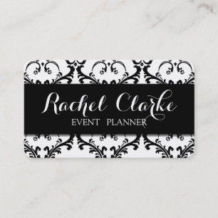 Event Planner Business Card Black Damask