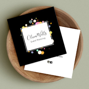 Event Planner Confetti Black Square Business Card