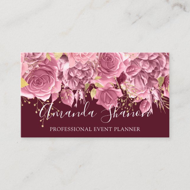 Event Planner Drips Roses QR Code Logo Custom  Business Card (Front)