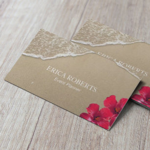 Event Planner Elegant Beach Hibiscus Red Floral Business Card
