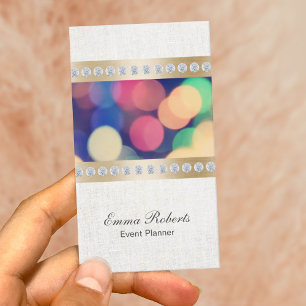 Event Planner Gold & Diamond Stripes Classy Linen Business Card