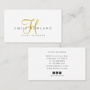 Event Planner Gold Script Monogram Name  Business Card