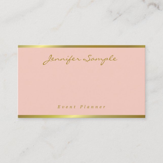 Event Planner Hand Script Pink Gold Modern Elegant Business Card (Front)