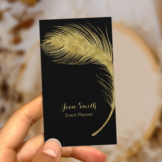 Event Planner Luxury Gold Peacock Feather Elegant Business Card (Creator Uploaded)