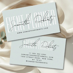 Event planner modern typography script blue business card
