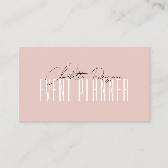 Event Planner Modern Typography Script Blush Pink Business Card (Front)