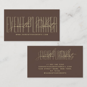 Event planner modern typography script brown business card