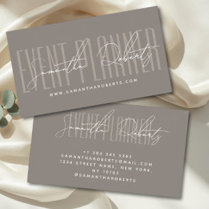 Event planner modern typography script taupe business card