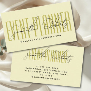 Event planner modern typography script yellow  business card