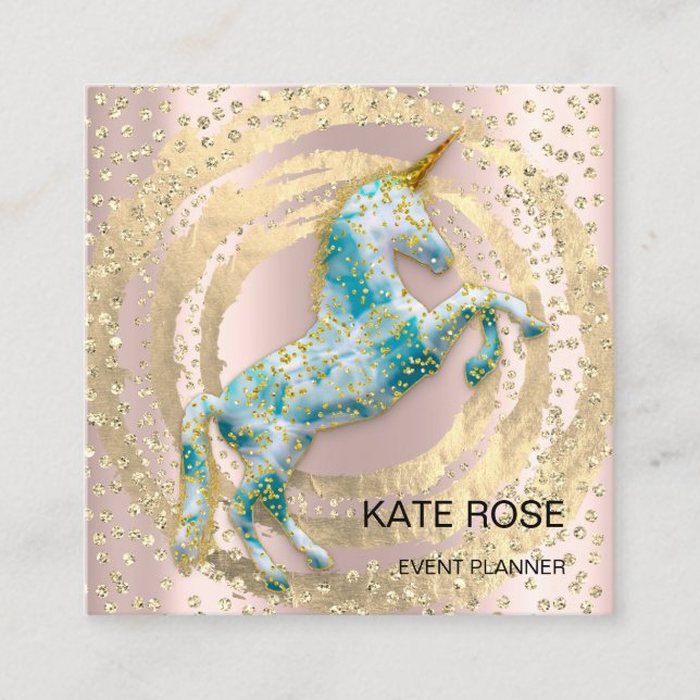 Event Planner Music Media Blue Unicorn Circle  Square Business Card (Front)